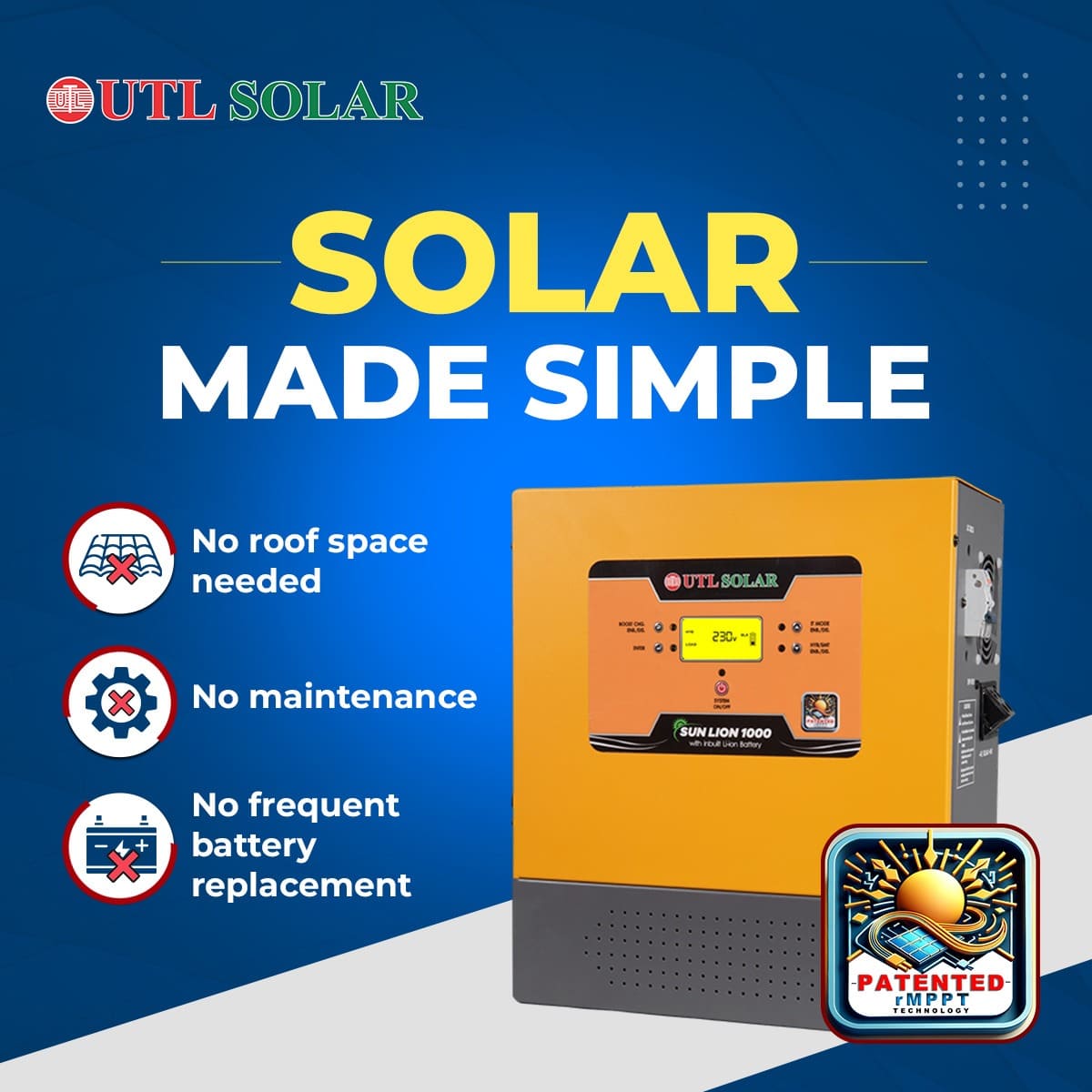 SUN LION 1000 (with in-built Lithium battery) | Wall Mountable Solar Inverter